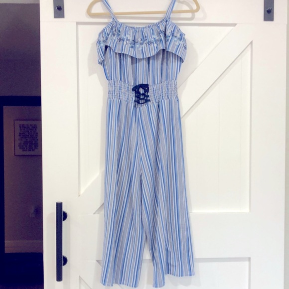 Blue and White Stripped Jumpsuit. Size 16 Junior’s - Picture 2 of 3